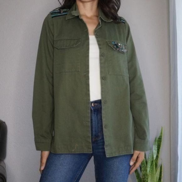 aniina Olive Green Jacket ft Embroidered Upper Back Size S - Picture 1 of 13